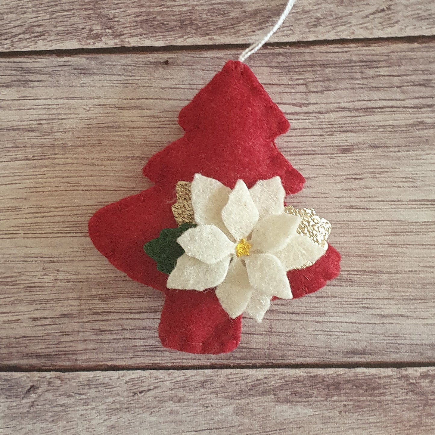 Christmas tree ornament with poinsettia flower - felt hanging decoration
