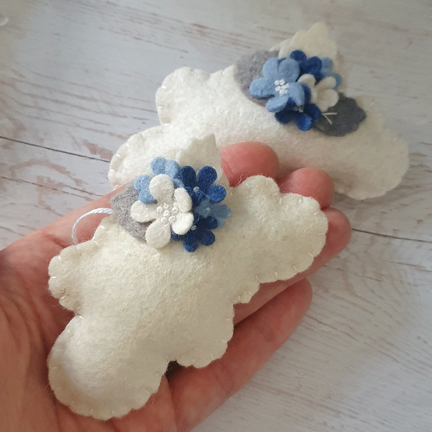 Cloud ornament with blue flowers - felt ornaments