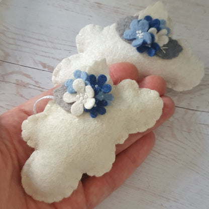 Cloud ornament with blue flowers - felt ornaments