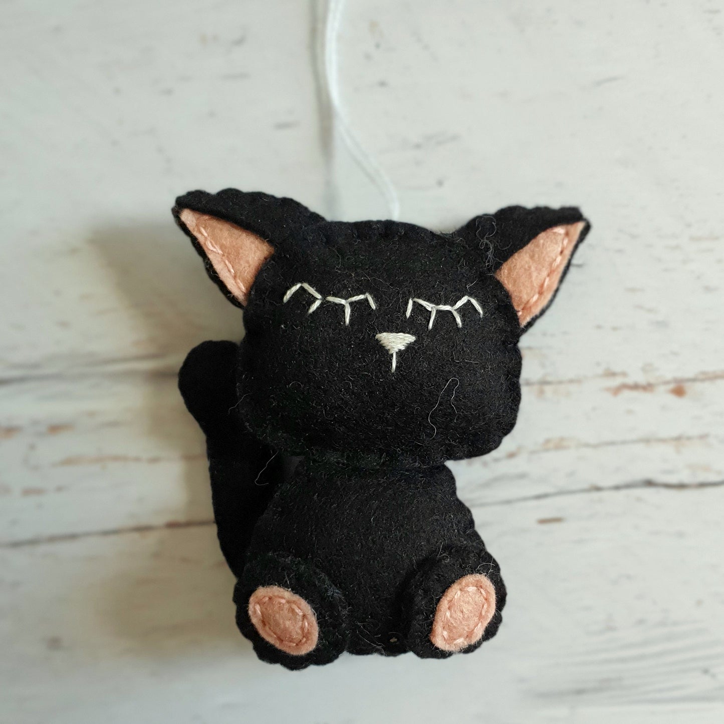 Black cat ornament, felt kitty decoration, wool cat ornament