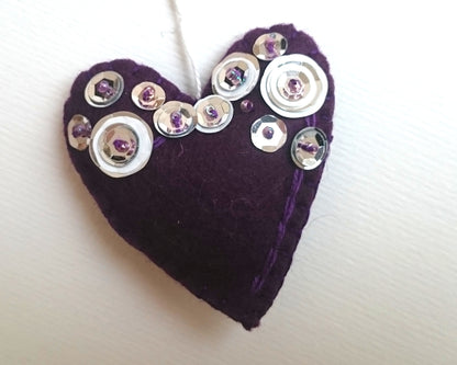 Heart ornament - felt ornaments with sequins - Valentine's day decoration