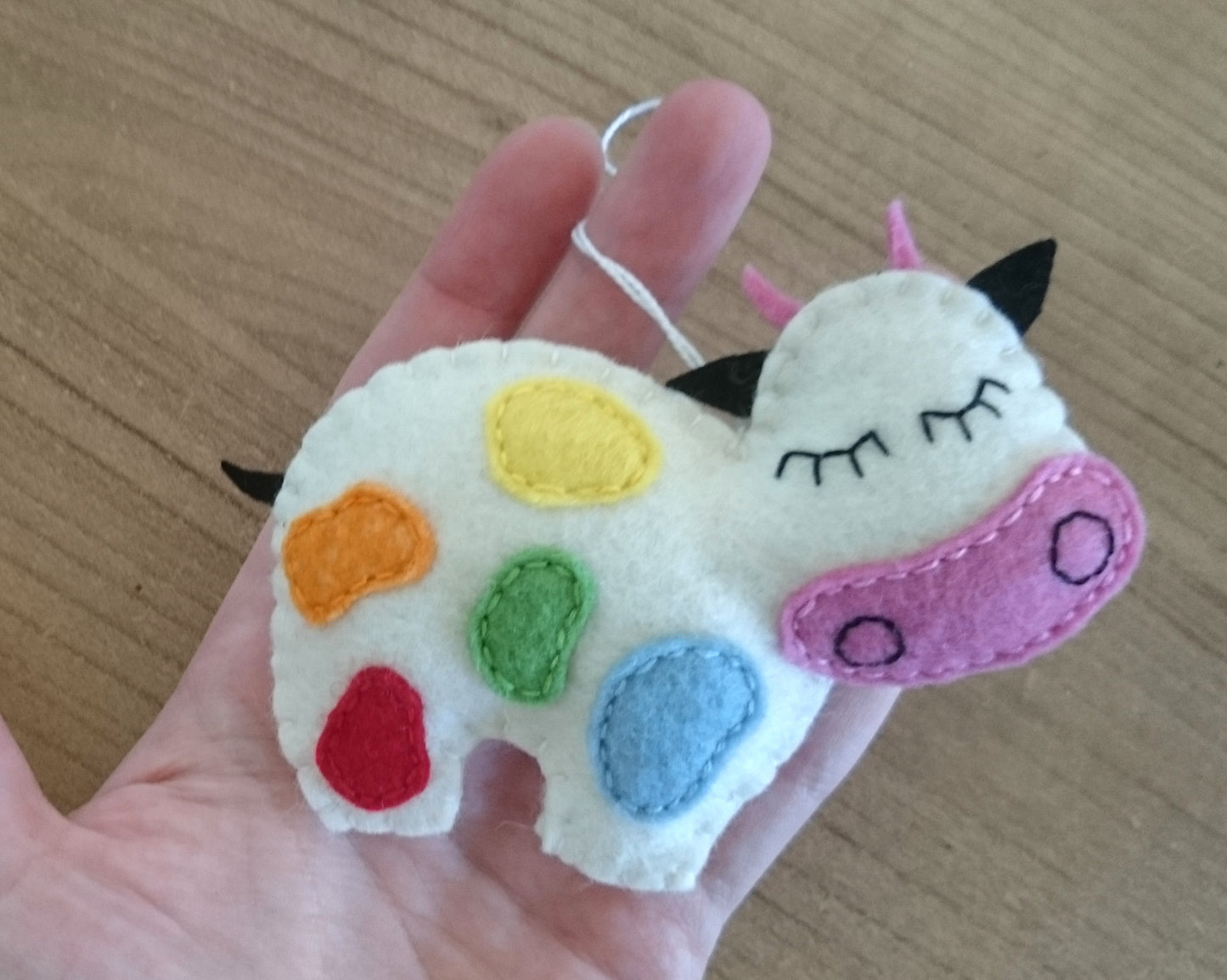 Felt cow ornament, farm animals, wool felt cows