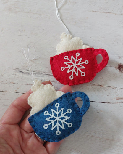 Felt coffee cups with snowflakes - SET OF 6 or individual items, home decoration