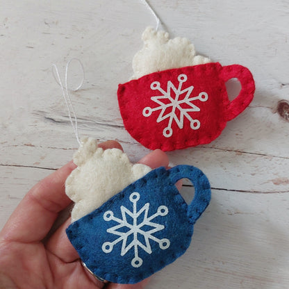 Felt coffee cups with snowflakes - SET OF 6 or individual items, home decoration