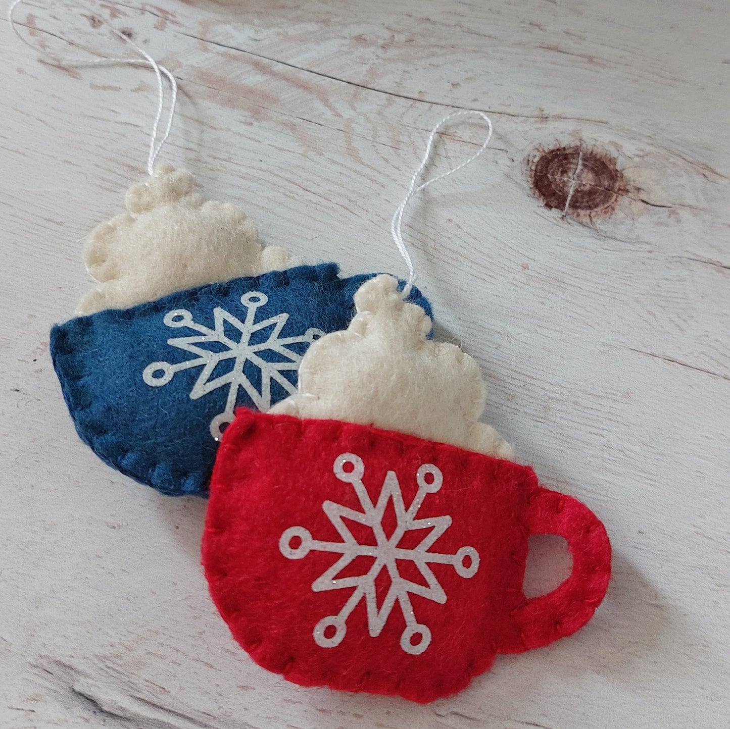 Felt coffee cups with snowflakes - SET OF 6 or individual items, home decoration