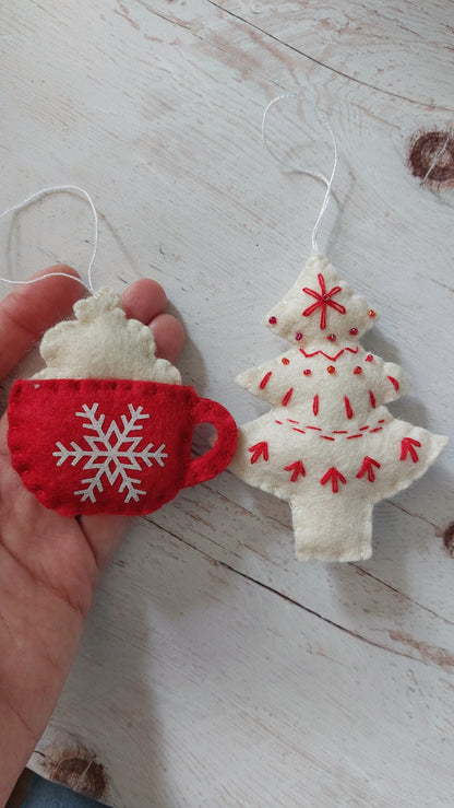Felt coffee cups with snowflakes - SET OF 6 or individual items, home decoration