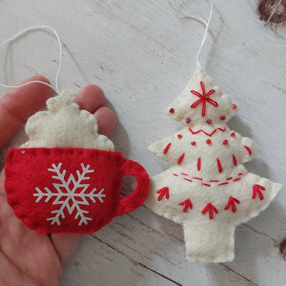 Felt coffee cups with snowflakes - SET OF 6 or individual items, home decoration