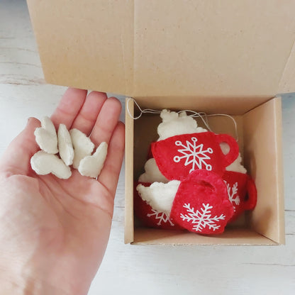 Felt coffee cups with snowflakes - SET OF 6 or individual items, home decoration