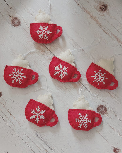 Felt coffee cups with snowflakes - SET OF 6 or individual items, home decoration