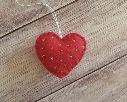 Heart ornament with embroidered gold stars - felt decoration for Valentine's day Christmas Baby's shower decor Nursery idea - gift for her