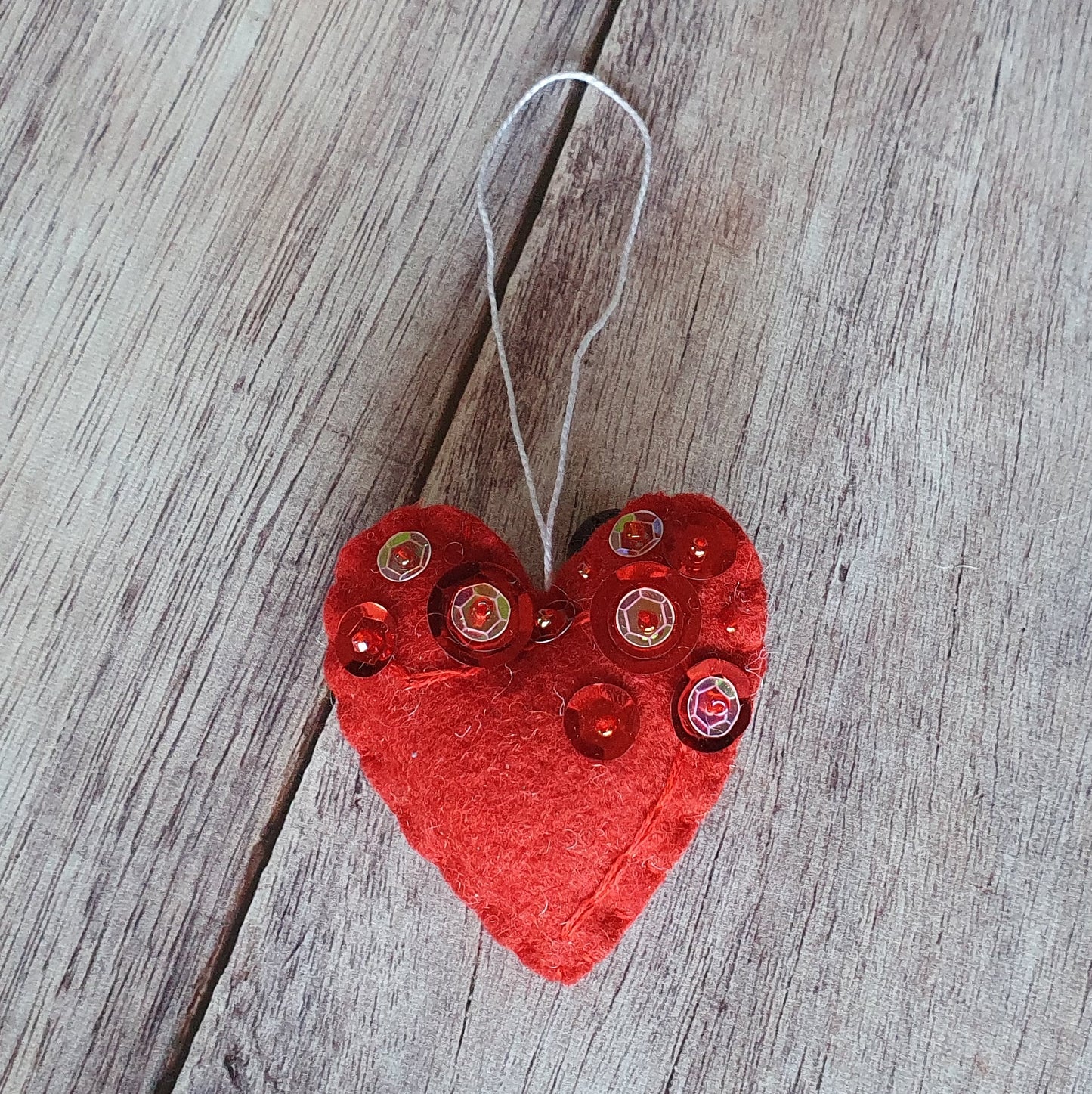 Heart ornament - felt ornaments with sequins - Valentine's day decoration