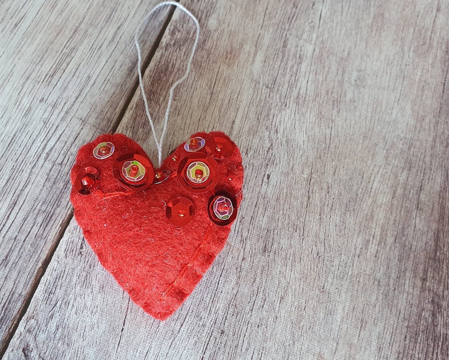 Heart ornament - felt ornaments with sequins - Valentine's day decoration