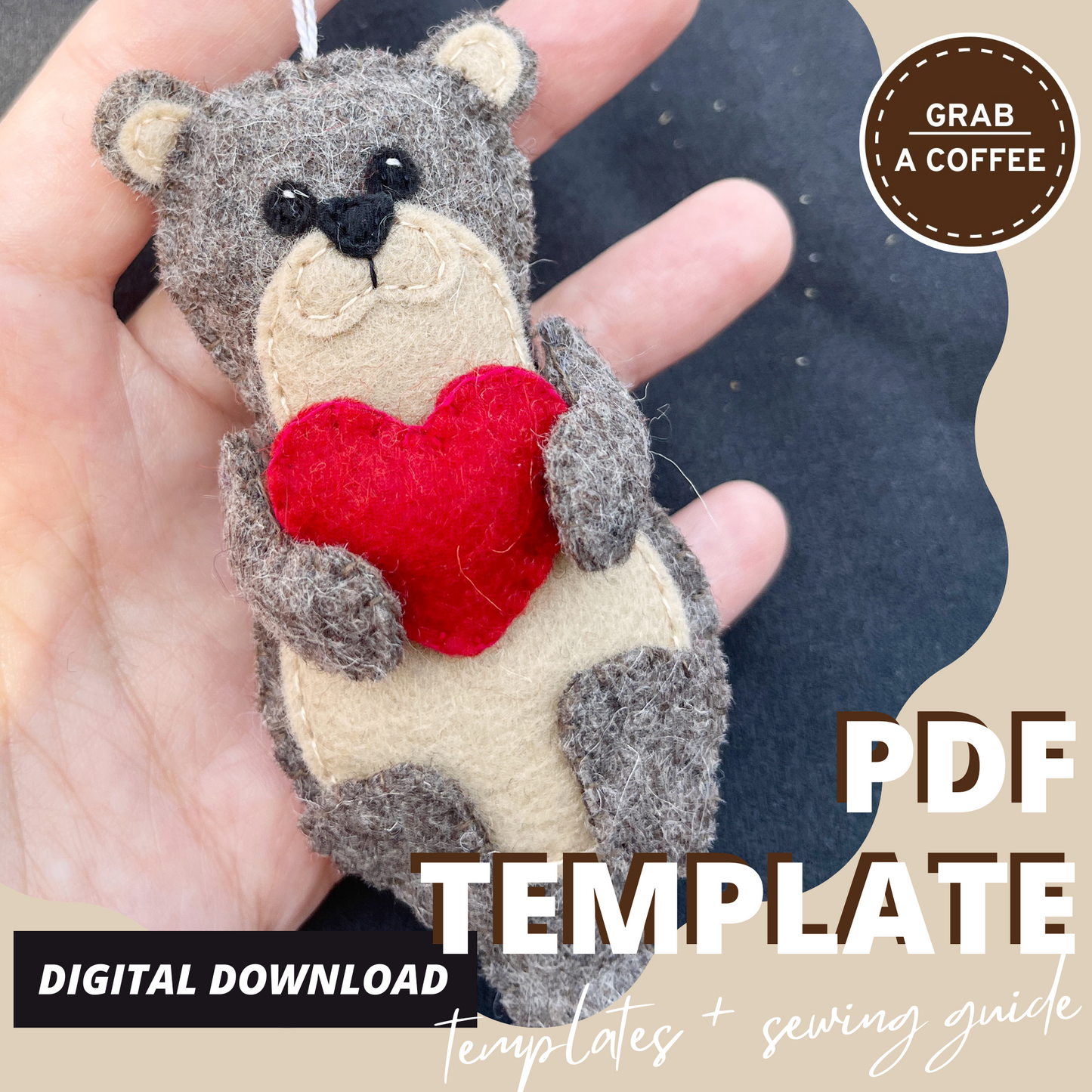 DIY Felt Otter Ornament Pattern PDF – Cute Otter Holding Heart Sewing Tutorial – Handmade Gift Decoration