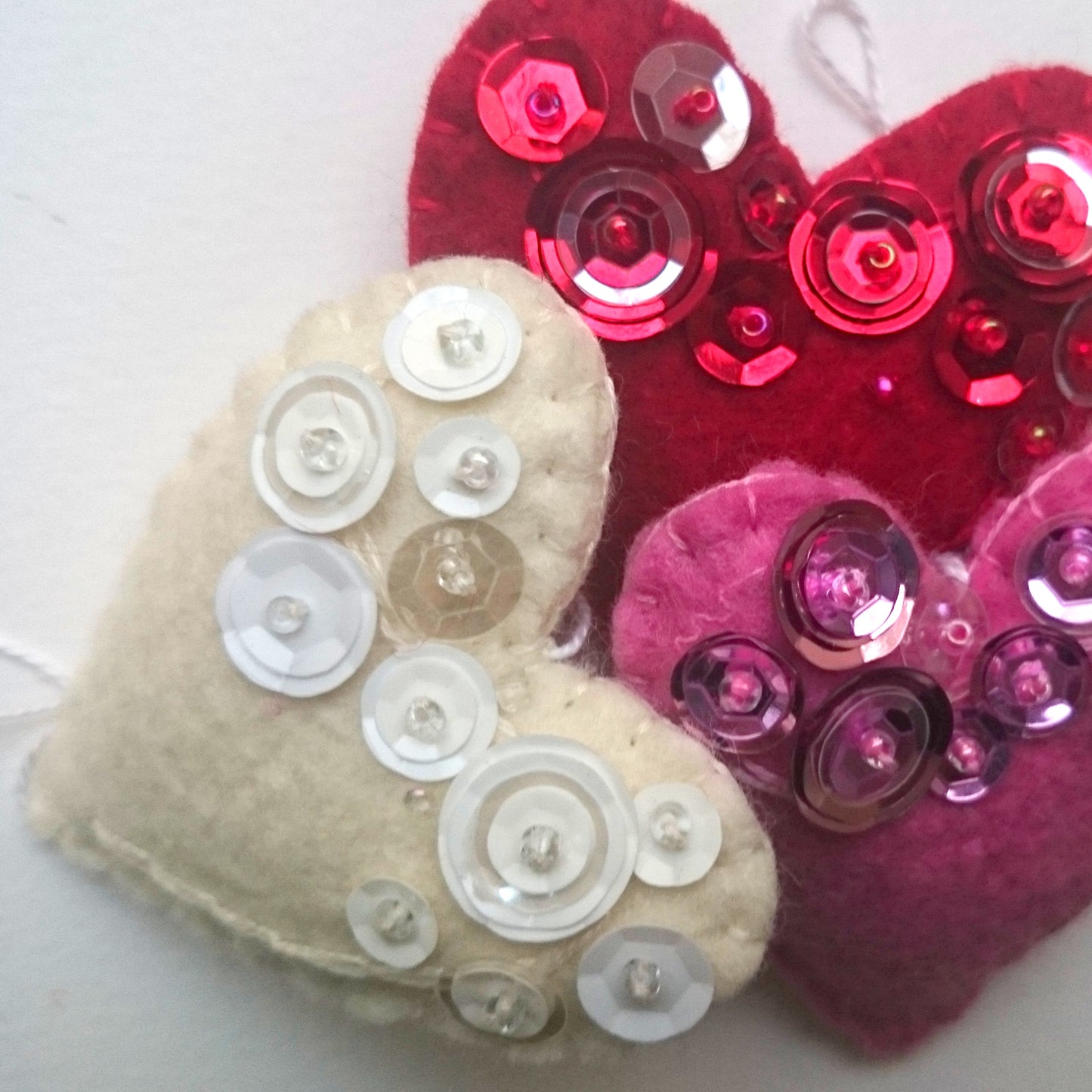 Heart ornament - felt ornaments with sequins - Valentine's day decoration