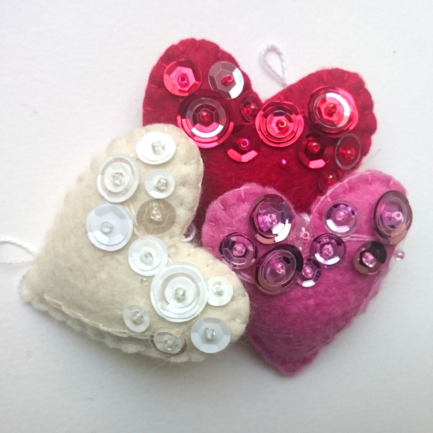 Heart ornament - felt ornaments with sequins - Valentine's day decoration