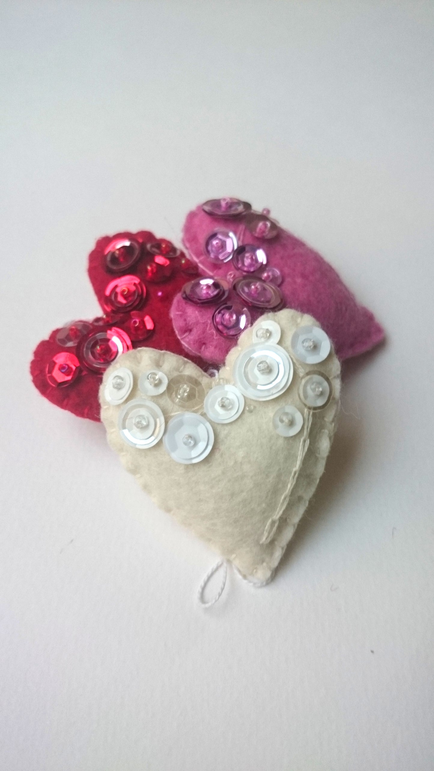 Heart ornament - felt ornaments with sequins - Valentine's day decoration