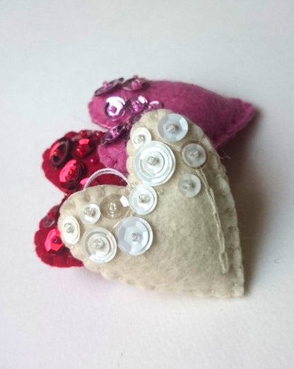 Heart ornament - felt ornaments with sequins - Valentine's day decoration