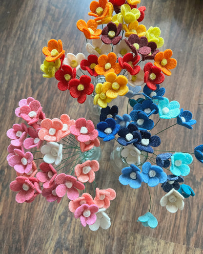 Felt Flowers - Minimalist filler Stems - set of 5 - choose your color pack