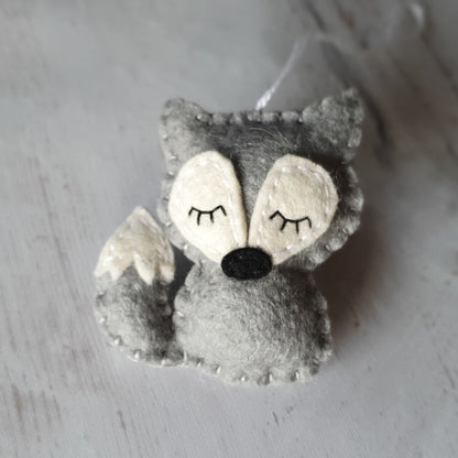 Felt wolf ornament - wildlife hanging decoration