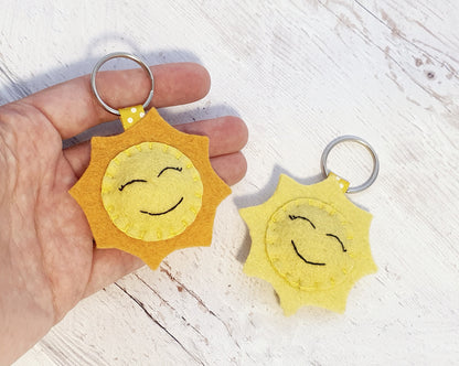 Smiling sun keychain, weather decor, nature inspired felt key holder