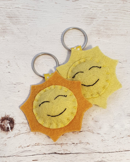 Smiling sun keychain, weather decor, nature inspired felt key holder