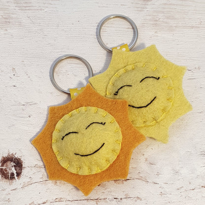 Smiling sun keychain, weather decor, nature inspired felt key holder