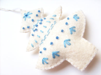Embroidered Christmas tree ornament - felt hanging decoration