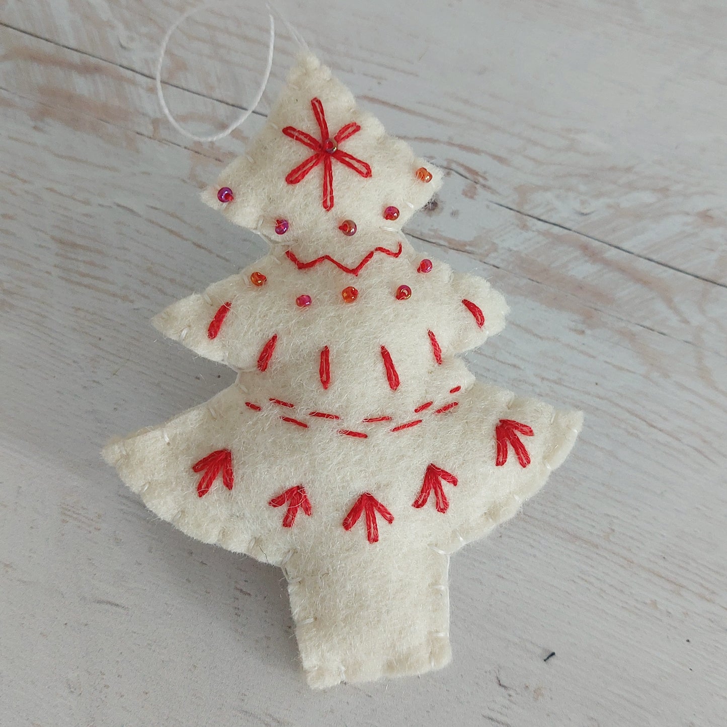 Embroidered Christmas tree ornament - felt hanging decoration