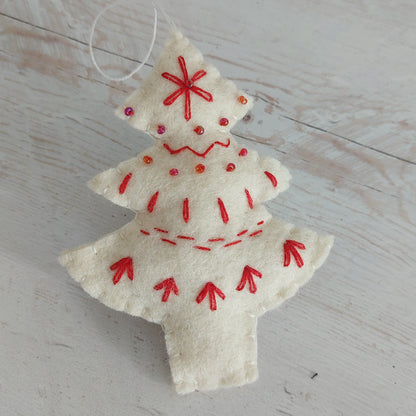 Embroidered Christmas tree ornament - felt hanging decoration