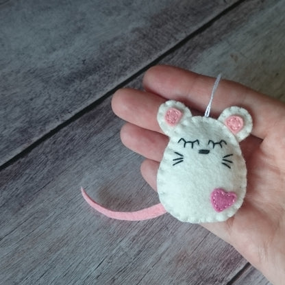 Felt mouse ornament, white mouse decor, mice decoration