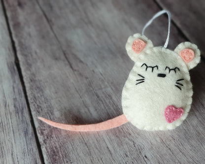 Felt mouse ornament, white mouse decor, mice decoration