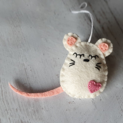 Felt mouse ornament, white mouse decor, mice decoration