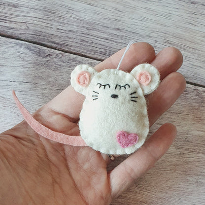 Felt mouse ornament, white mouse decor, mice decoration
