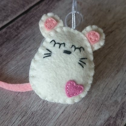 Felt mouse ornament, white mouse decor, mice decoration
