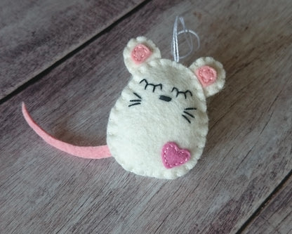Felt mouse ornament, white mouse decor, mice decoration