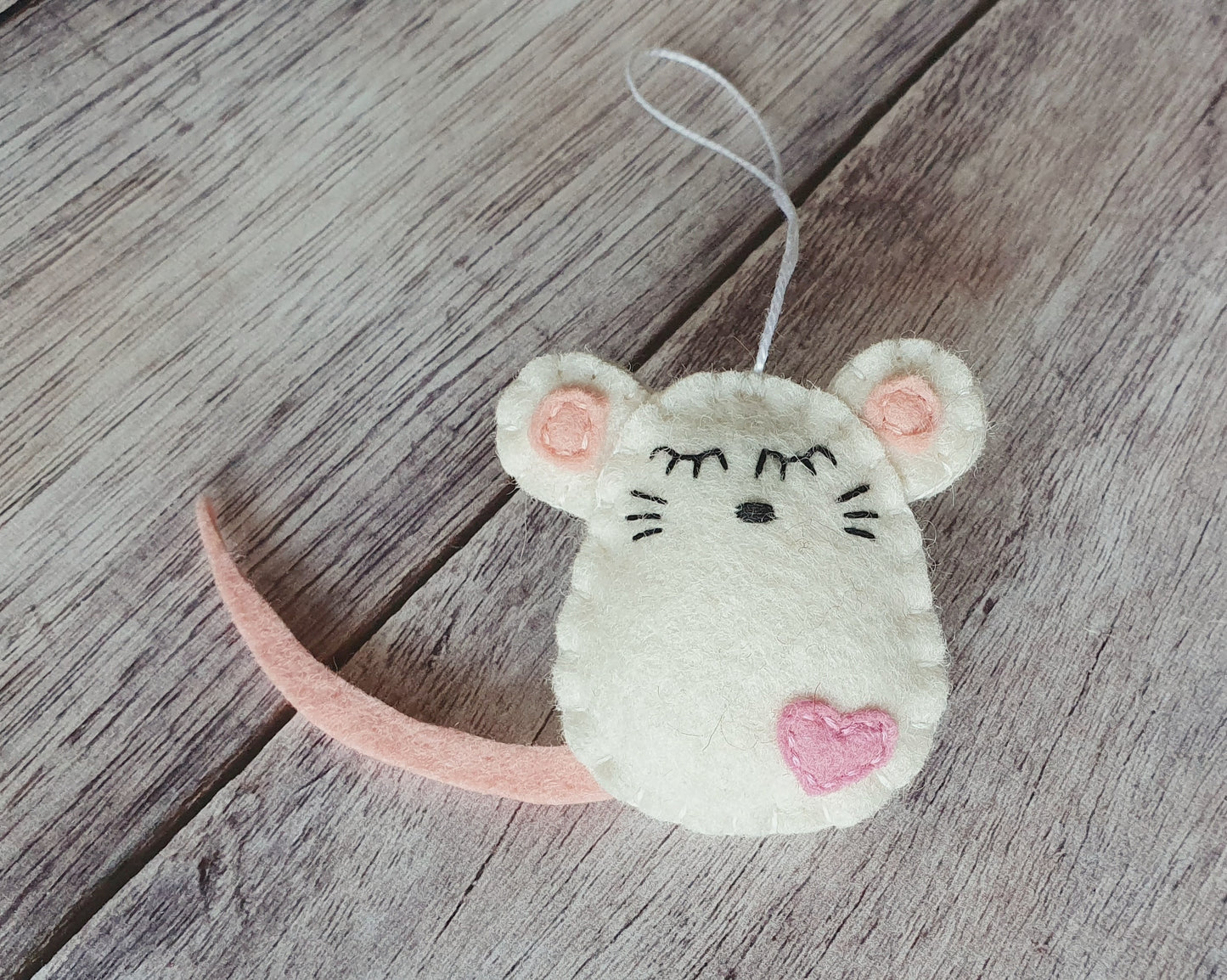 Felt mouse ornament, white mouse decor, mice decoration