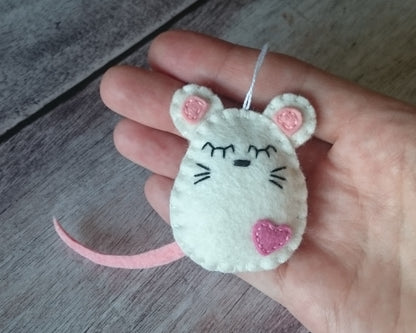 Felt mouse ornament, white mouse decor, mice decoration