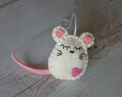 Felt mouse ornament, white mouse decor, mice decoration