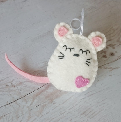 Felt mouse ornament, white mouse decor, mice decoration