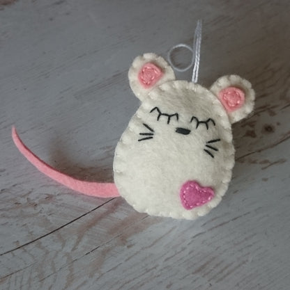 Felt mouse ornament, white mouse decor, mice decoration