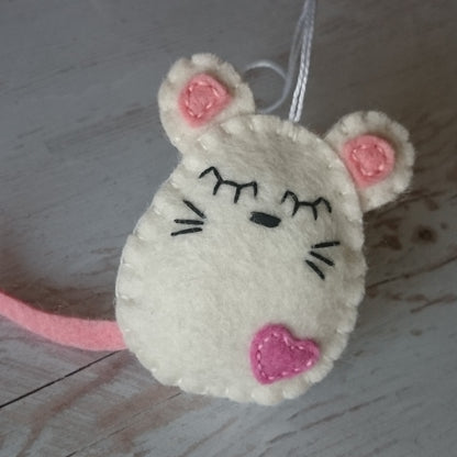 Felt mouse ornament, white mouse decor, mice decoration