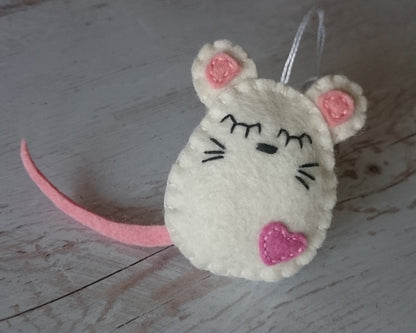 Felt mouse ornament, white mouse decor, mice decoration