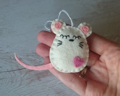 Felt mouse ornament, white mouse decor, mice decoration
