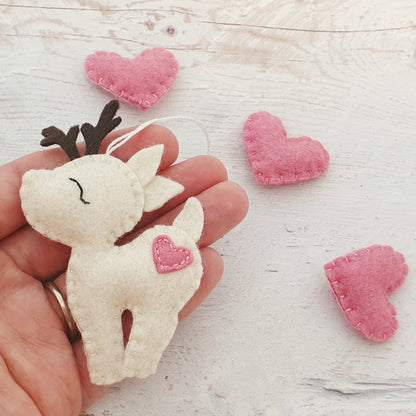 Felt deer ornament - woodland hanging animals from wool - Christmas creatures - home decor - nursery decoration for baby room