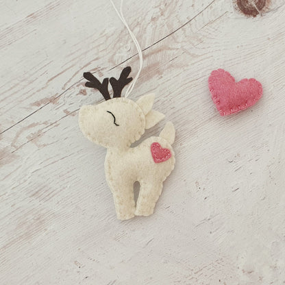 Felt deer ornament - woodland hanging animals from wool - Christmas creatures - home decor - nursery decoration for baby room