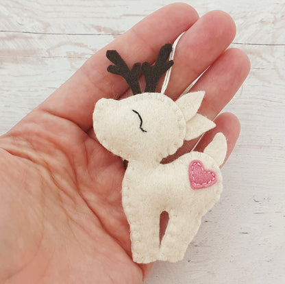Felt deer ornament - woodland hanging animals from wool - Christmas creatures - home decor - nursery decoration for baby room