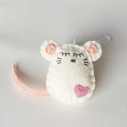 Felt mouse ornament, white mouse decor, mice decoration