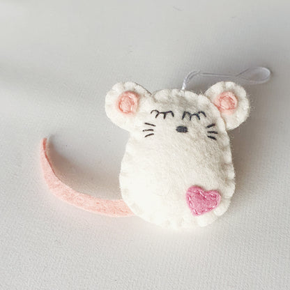 Felt mouse ornament, white mouse decor, mice decoration