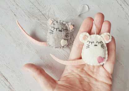 Felt mouse ornament, white mouse decor, mice decoration