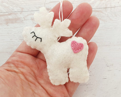 Felt reindeer ornament, red nose deer